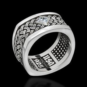 🎀925 Silver Plated Unique Black Huge Heavy Men Ring, MLNN1239